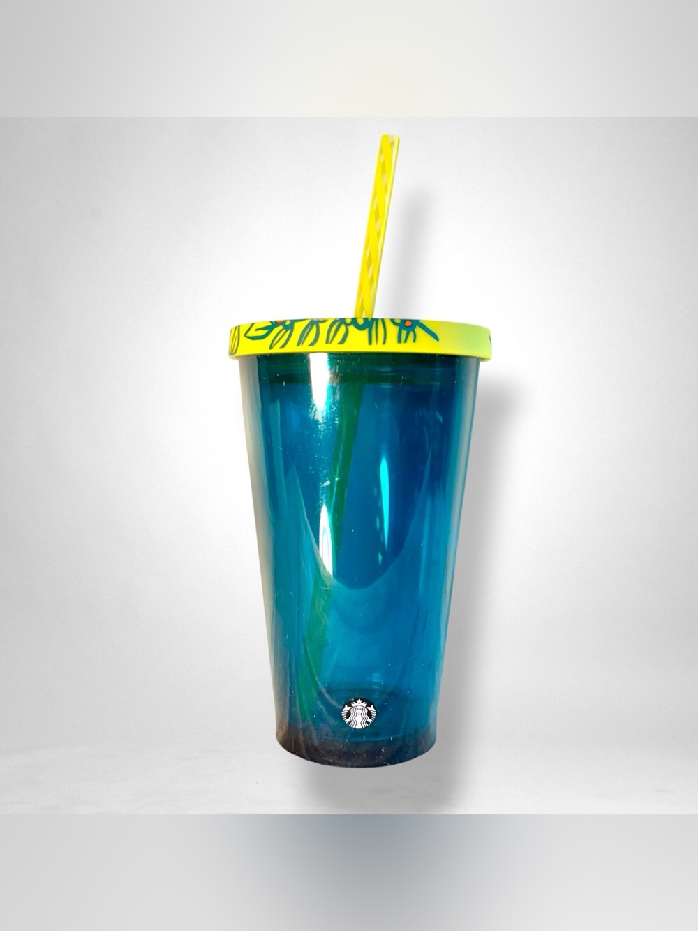 Starbucks 16 Oz Grande Cold Cup Tumbler Sumatra Tiger Lid Yellow Green White